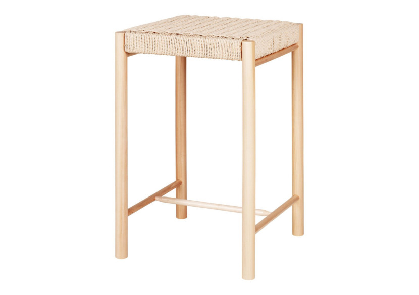 Chaise de Comptoir ABANO - Bois de peuplier avec siège en osier naturel - 1001480 - House Nordic