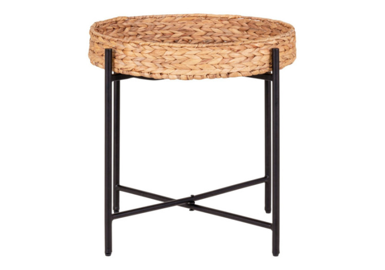 Table d'appoint Naro - Métal et jonc de bananier, ronde, 50x48,5 cm - 2105005 - House Nordic