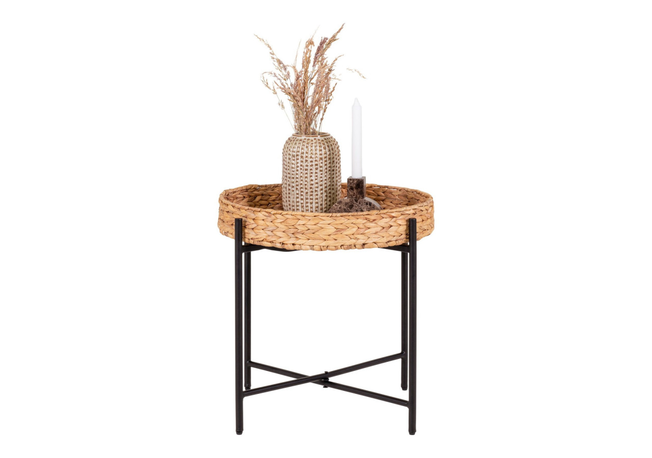 Table d'appoint Naro - Métal et jonc de bananier, ronde, 50x48,5 cm - 2105005 - House Nordic