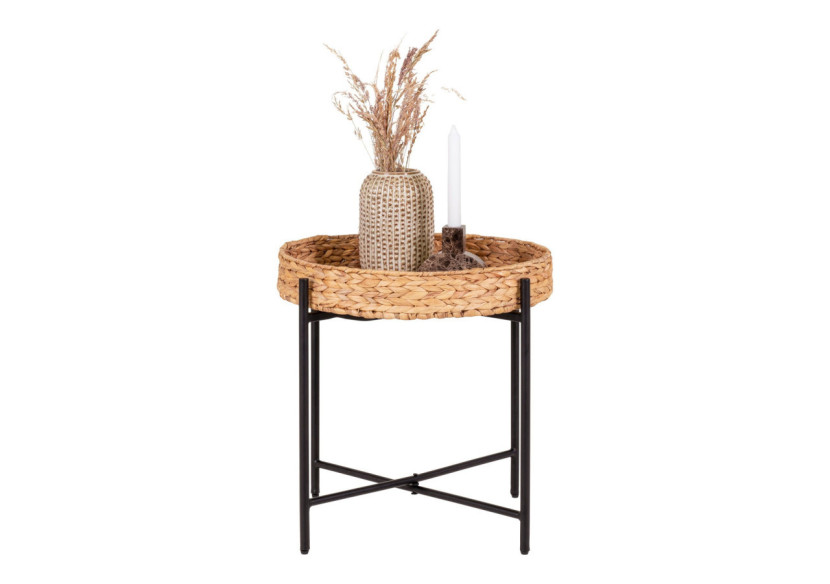 Table d'appoint Naro - Métal et jonc de bananier, ronde, 50x48,5 cm - 2105005 - House Nordic
