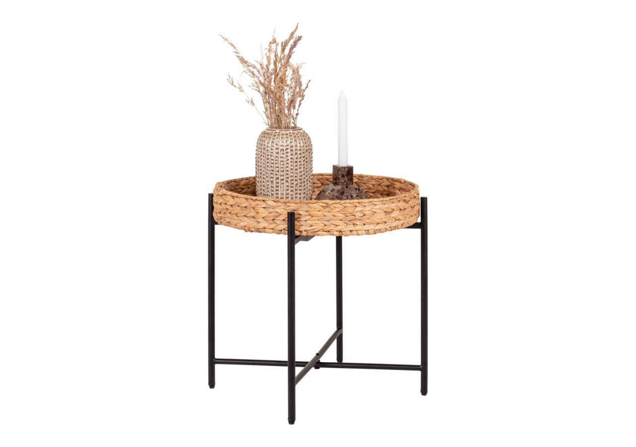 Table d'appoint Naro - Métal et jonc de bananier, ronde, 50x48,5 cm - 2105005 - House Nordic