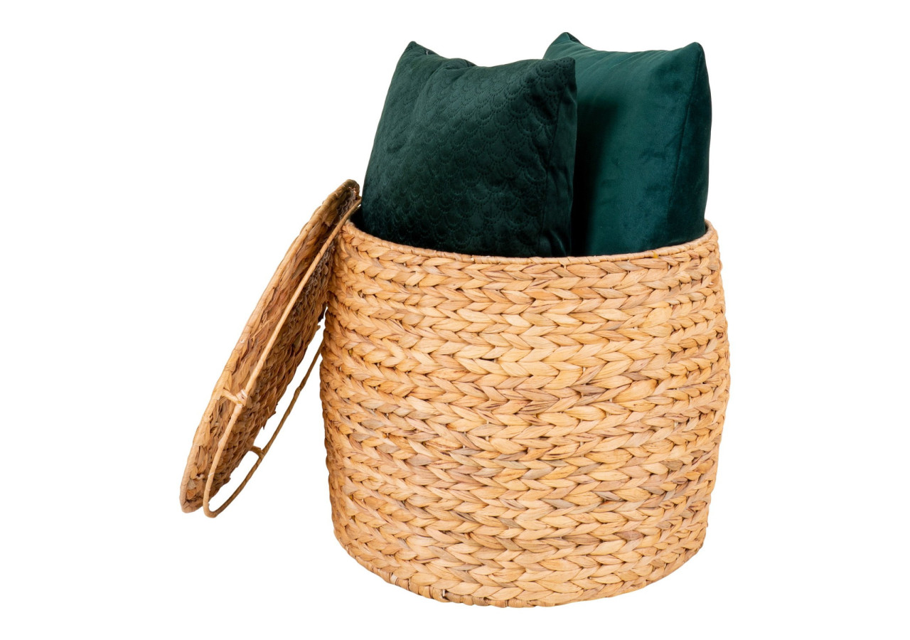 Table d'appoint Delia - Ronde avec rangement, jonc de bananier, 43x34 cm - 2105006 - House Nordic