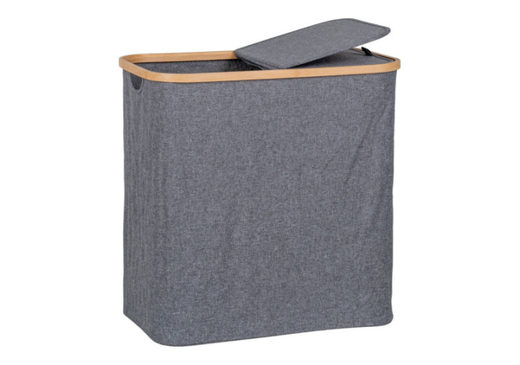 Panier à Linge NOTO - Panier en bambou et textile gris foncé 54 x 33 x 54 cm - 4401500 - House Nordic