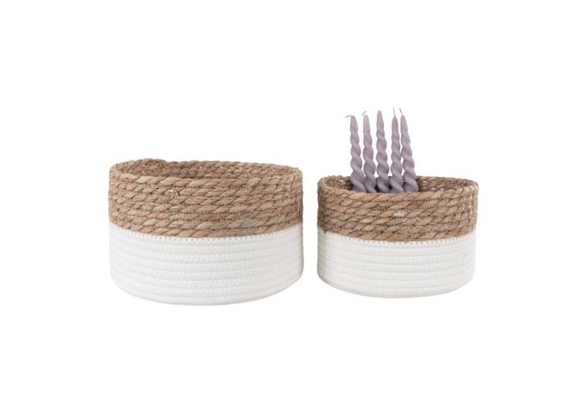 Paniers TANTA - Ensemble de 2 paniers en coton et tiges de roseau blanc et naturel - 4401531 - House Nordic