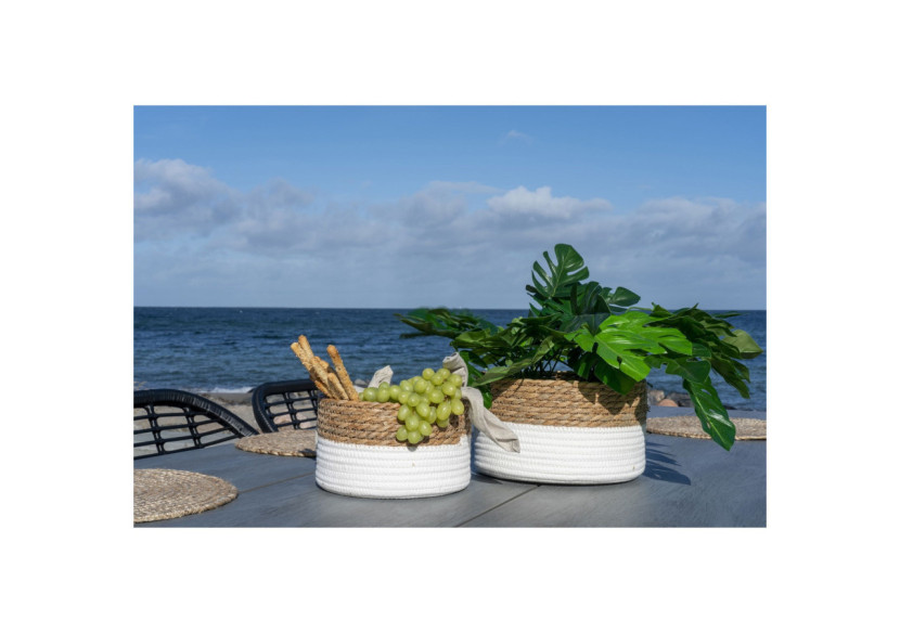 Paniers TANTA - Ensemble de 2 paniers en coton et tiges de roseau blanc et naturel - 4401531 - House Nordic