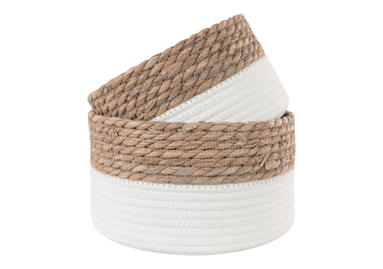 Paniers TANTA - Ensemble de 2 paniers en coton et tiges de roseau blanc et naturel - 4401531 - House Nordic