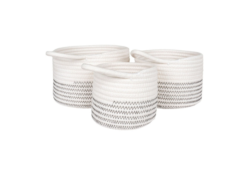 Baskets ALGAR - Ensemble de 3 paniers ronds en coton blanc/gris - 4401533 - House Nordic Baskets ALGAR - Ensemble de 3 paniers ronds en coton blanc/gris - 4401533 - House Nordic