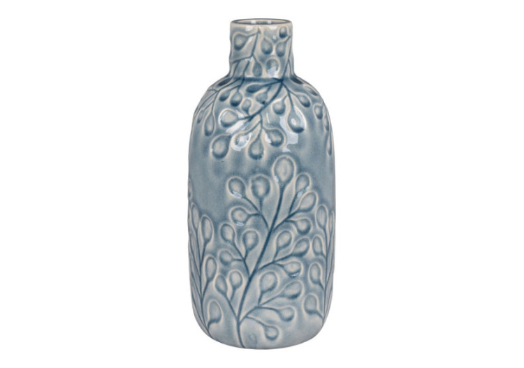 Vase en céramique - Bleu avec motif, rond, dimensions 12x26 cm - 4441759 - House Nordic