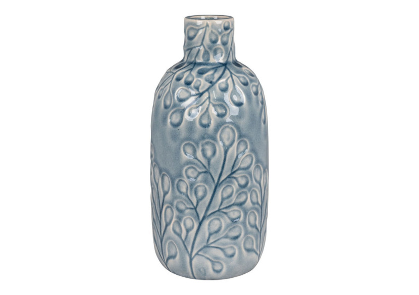 Vase en céramique - Bleu avec motif, rond, dimensions 12x26 cm - 4441759 - House Nordic