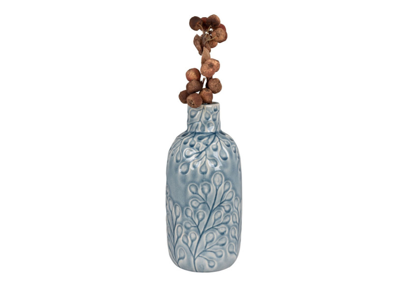 Vase en céramique - Bleu avec motif, rond, dimensions 12x26 cm - 4441759 - House Nordic