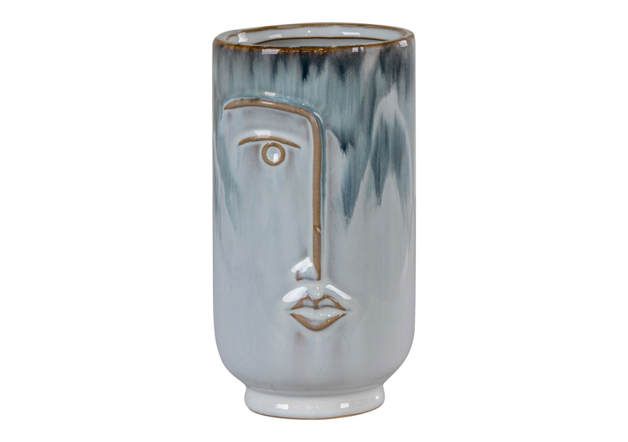 Vase en céramique - 2 tons de bleu, avec visage, rond, dimensions 9,5x17 cm - 4441760 - House Nordic