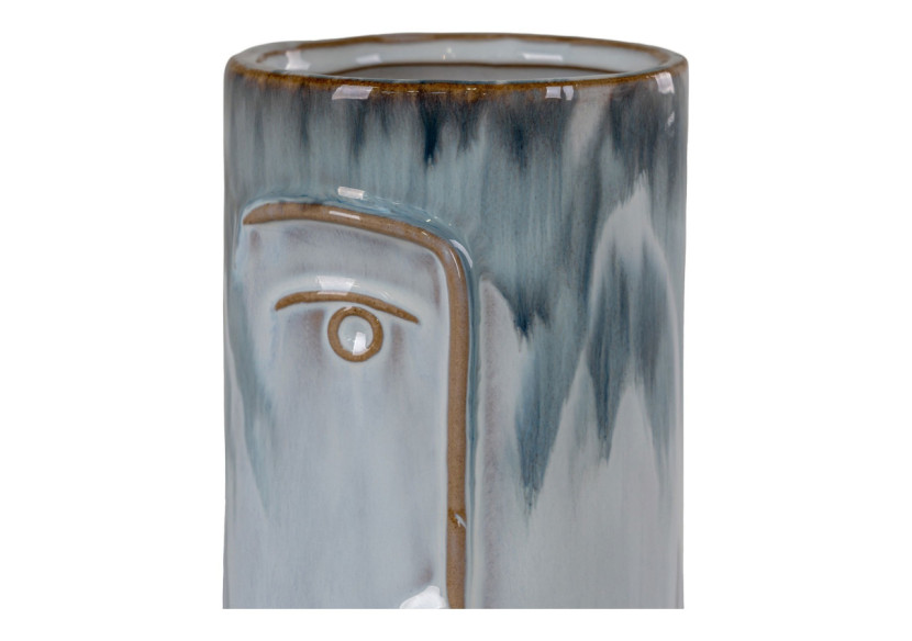 Vase en céramique - 2 tons de bleu, avec visage, rond, dimensions 9,5x17 cm - 4441760 - House Nordic