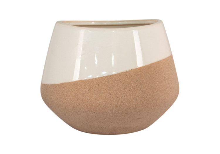Pot de fleurs en céramique - Beige et marron, rond, dimensions 20,5x15 cm - 4451206 - House Nordic