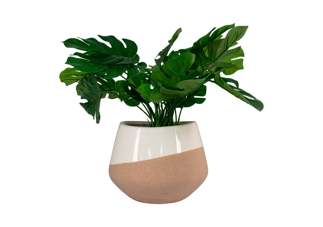 Pot de fleurs en céramique - Beige et marron, rond, dimensions 20,5x15 cm - 4451206 - House Nordic