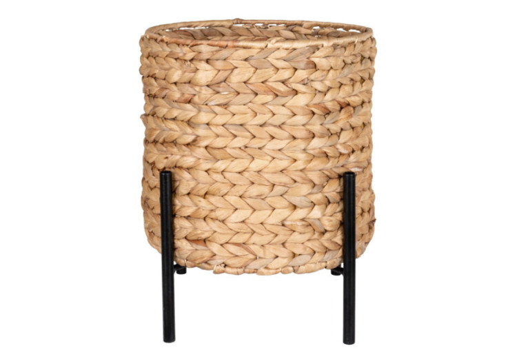 Pot de fleurs ANTAS - Rond en jonc d'eau, nature/noir, 26,5x26,5x28 cm - 9001117 - House Nordic