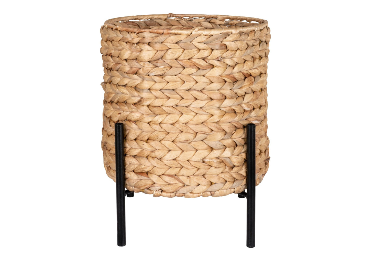 Pot de fleurs ANTAS - Rond en jonc d'eau, nature/noir, 26,5x26,5x28 cm - 9001117 - House Nordic
