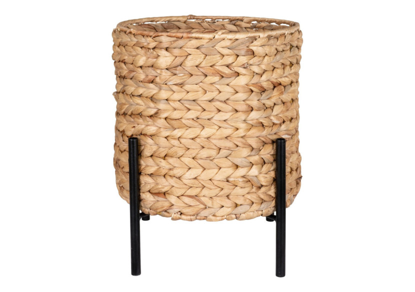 Pot de fleurs ANTAS - Rond en jonc d'eau, nature/noir, 26,5x26,5x28 cm - 9001117 - House Nordic