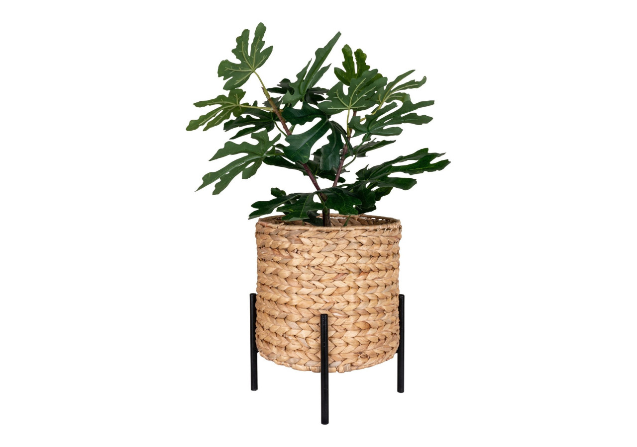 Pot de fleurs ANTAS - Rond en jonc d'eau, nature/noir, 26,5x26,5x28 cm - 9001117 - House Nordic