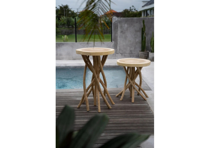 Table de Bar GILI - Bois Teck Entrelacé - JAMA003N - Bazar Bizar