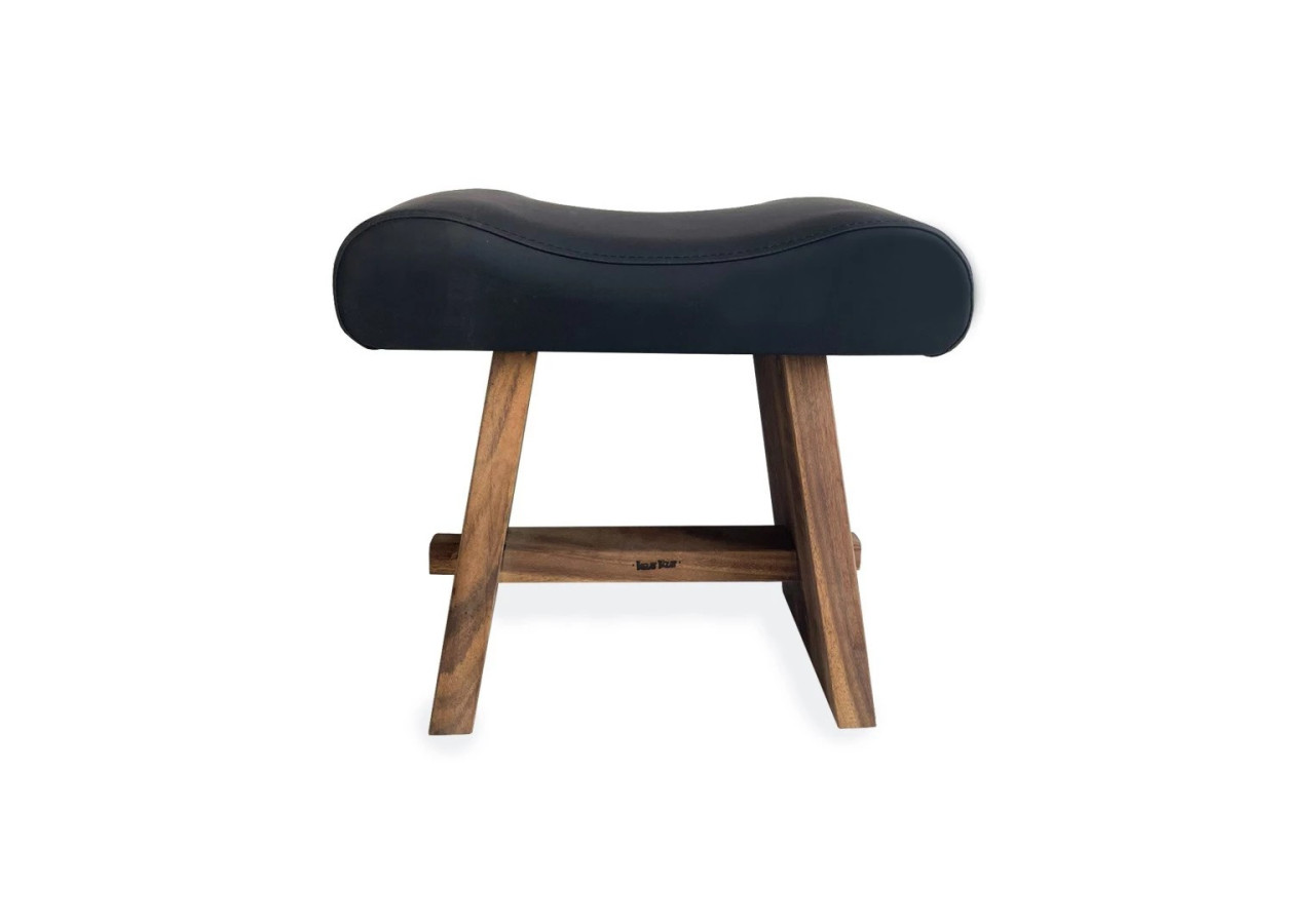 Tabouret SUAR avec Cuir - Noir Naturel - JACI021NB - Bazar Bizar