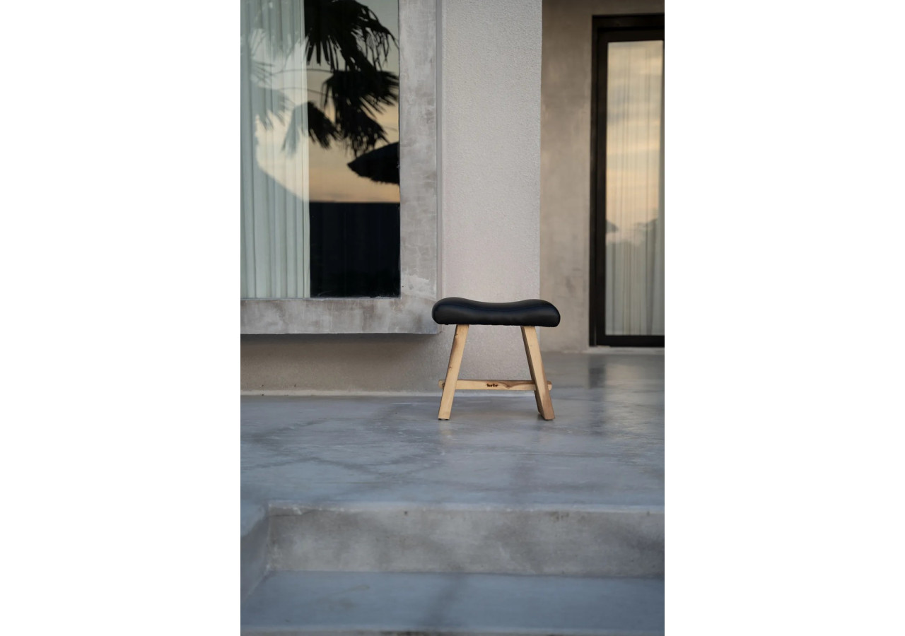 Tabouret SUAR avec Cuir - Noir Naturel - JACI021NB - Bazar Bizar