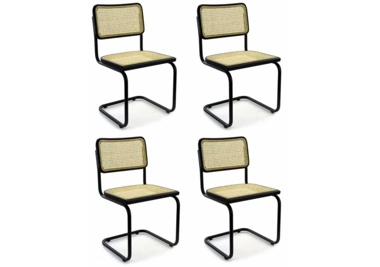 Set de 4 Chaises de Salle à Manger Bas - Design en Rotin Noir - 3000040-SETVAN4 - Workliving