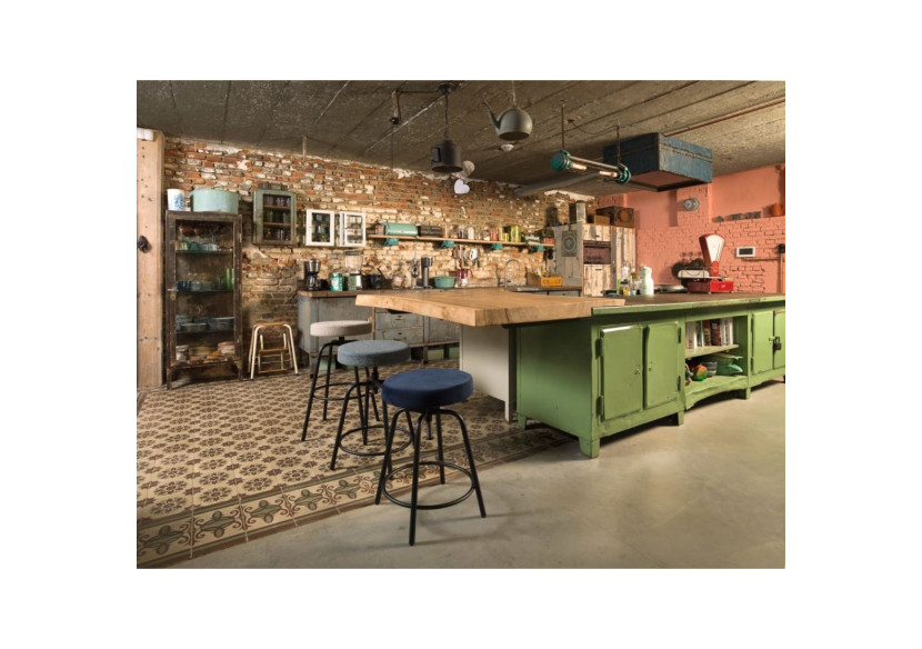 Tabouret de bar Workliving - Design rond en velours teal recyclé - 3002002C - Workliving Tabouret de bar Workliving - Design rond en velours teal recyclé - 3002002C - Workliving