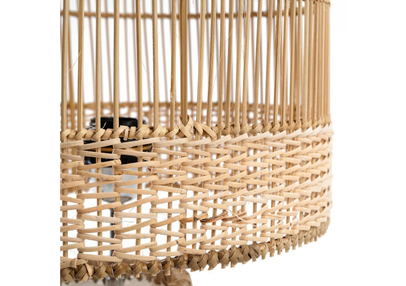 Lampe de Table Kiska - Terracotta blanche et décor raffia - JABR096WN - Bazar Bizar