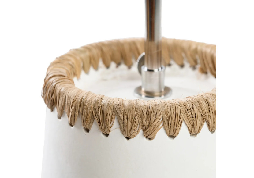 Lampe de Table Kiska - Terracotta blanche et décor raffia - JABR096WN - Bazar Bizar