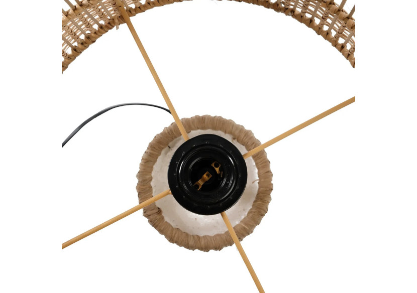 Lampe de Table Kiska - Terracotta blanche et décor raffia - JABR096WN - Bazar Bizar