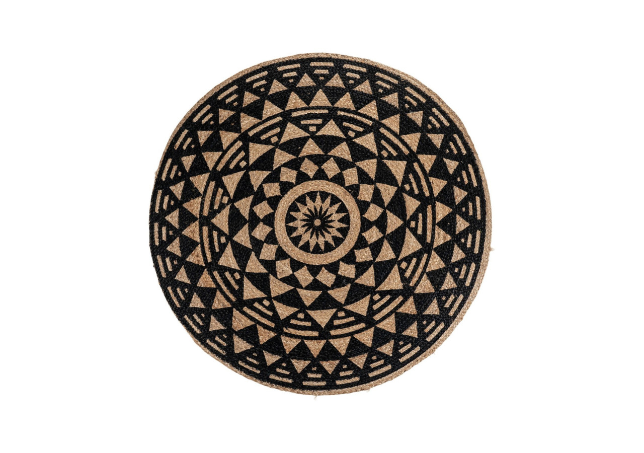 Tapis BOMBAY - Jute Tressé Nature/Noir, 120 cm - 3981350 - House Nordic