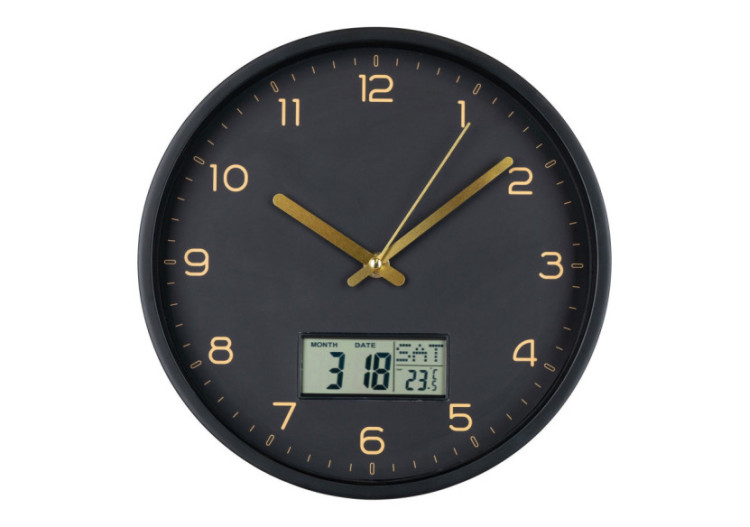 Horloge murale AMIENS - Affichage digital, plastique noir, Ø 25 cm - 4361115 - House Nordic