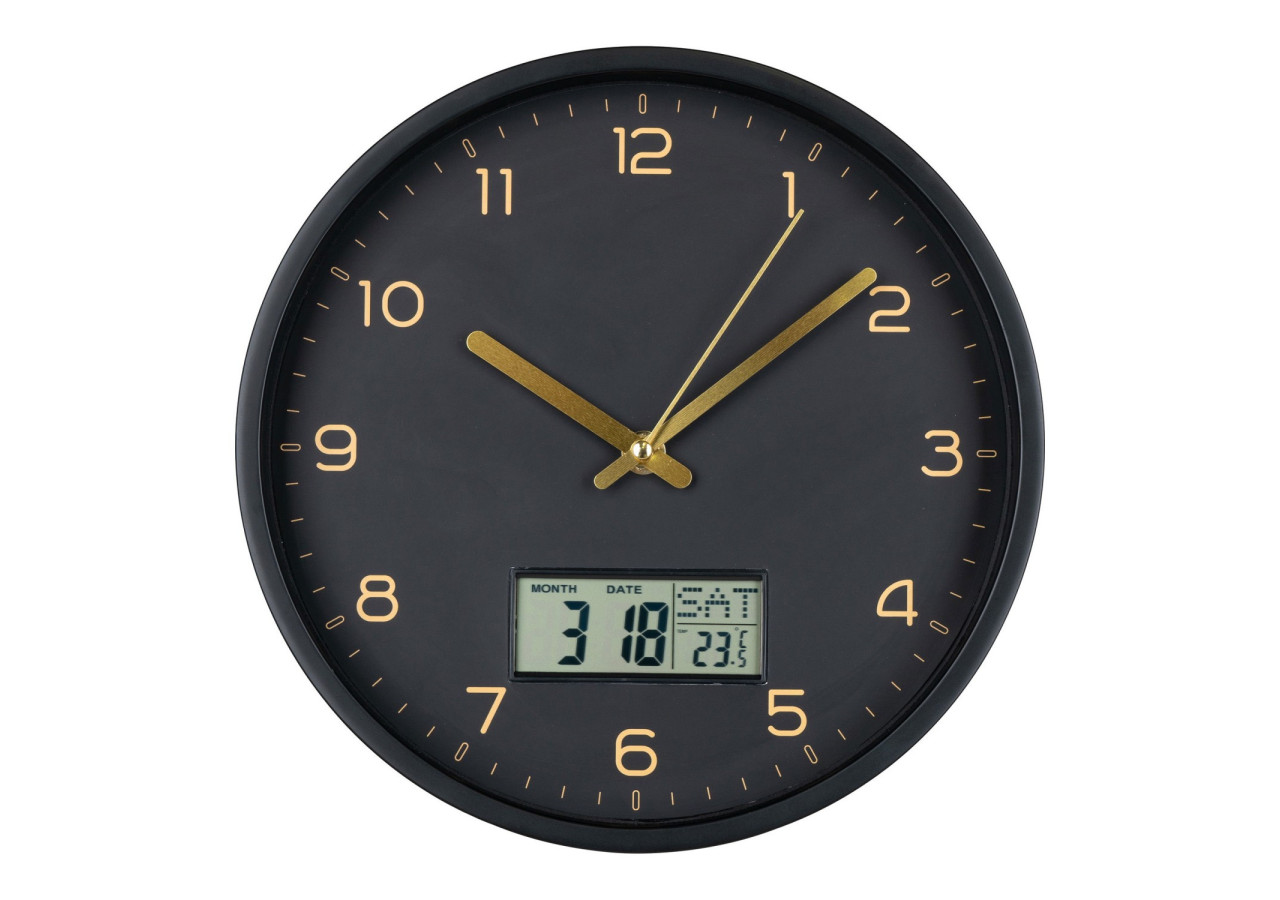 Horloge murale AMIENS - Affichage digital, plastique noir, Ø 25 cm - 4361115 - House Nordic
