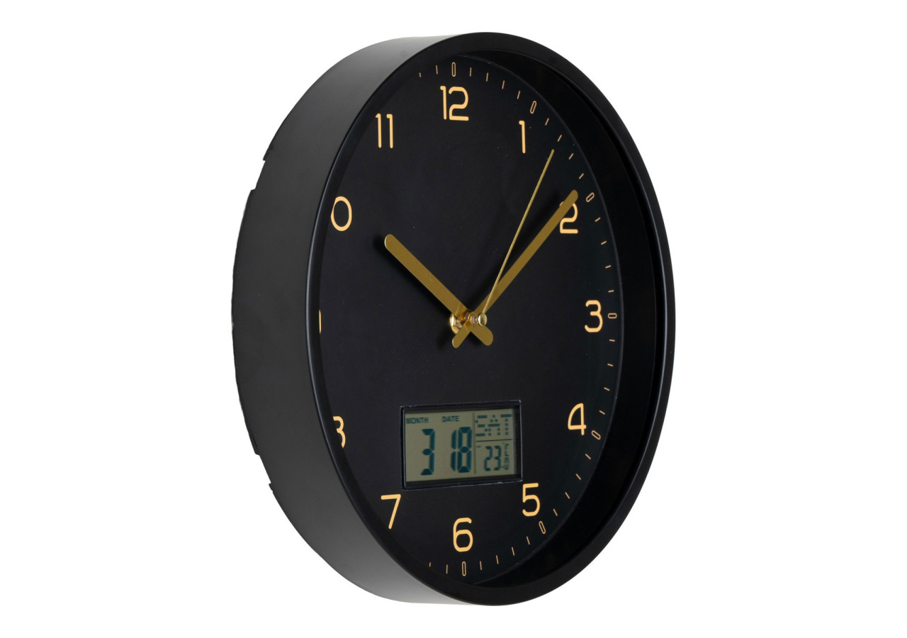 Horloge murale AMIENS - Affichage digital, plastique noir, Ø 25 cm - 4361115 - House Nordic