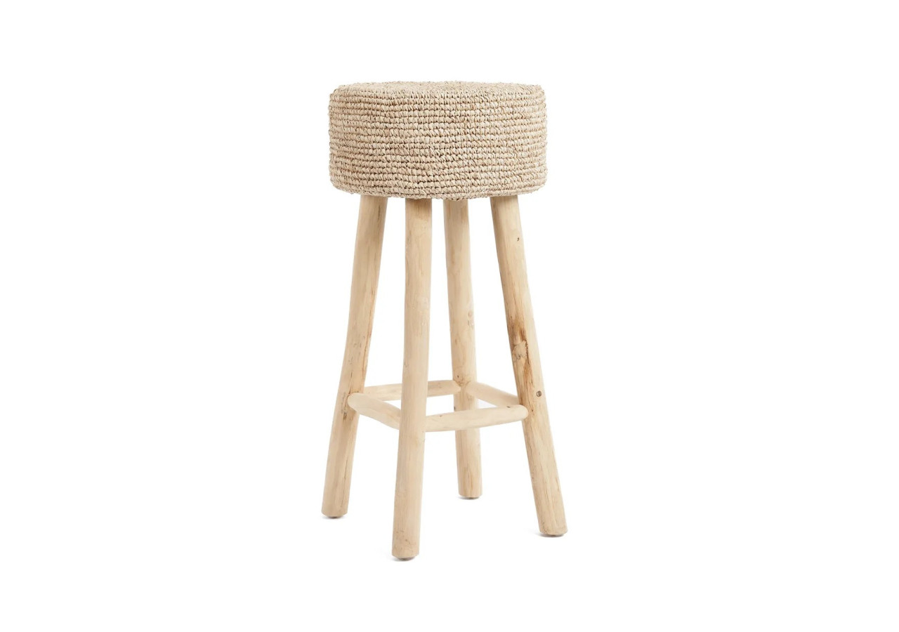 Tabouret BAR RAFFIA - Teck et raffia tissé - JACEM003N - Bazar Bizar
