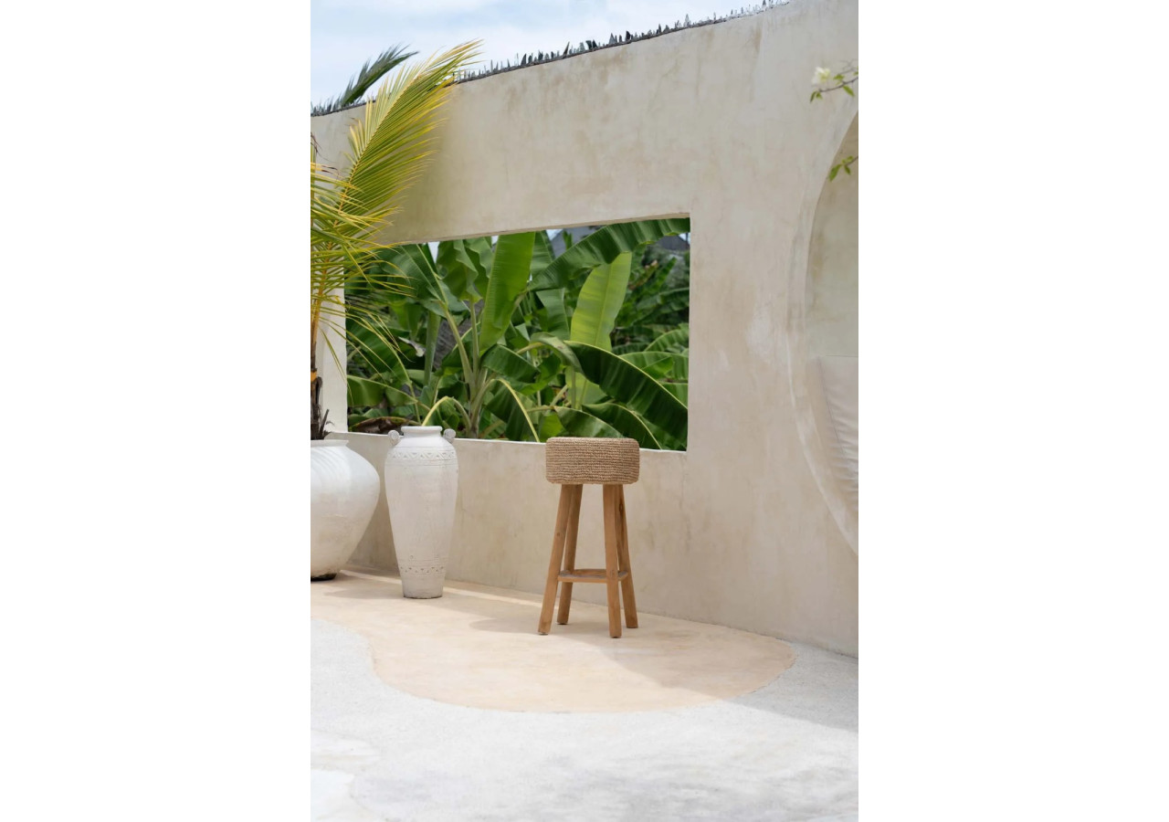 Tabouret BAR RAFFIA - Teck et raffia tissé - JACEM003N - Bazar Bizar