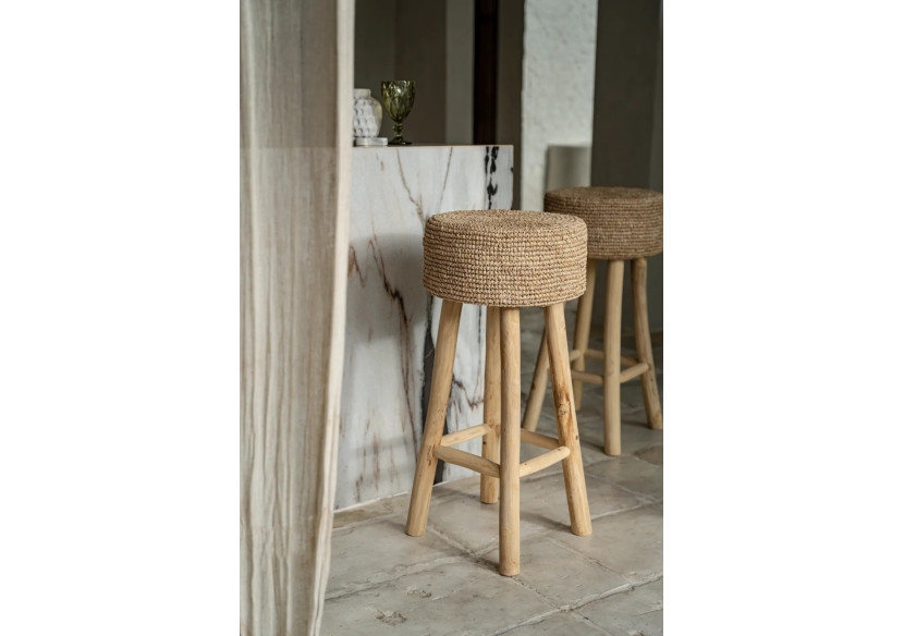 Tabouret BAR RAFFIA - Teck et raffia tissé - JACEM003N - Bazar Bizar