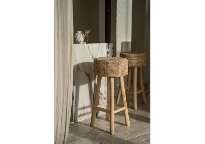 Tabouret BAR RAFFIA - Teck et raffia tissé - JACEM003N - Bazar Bizar