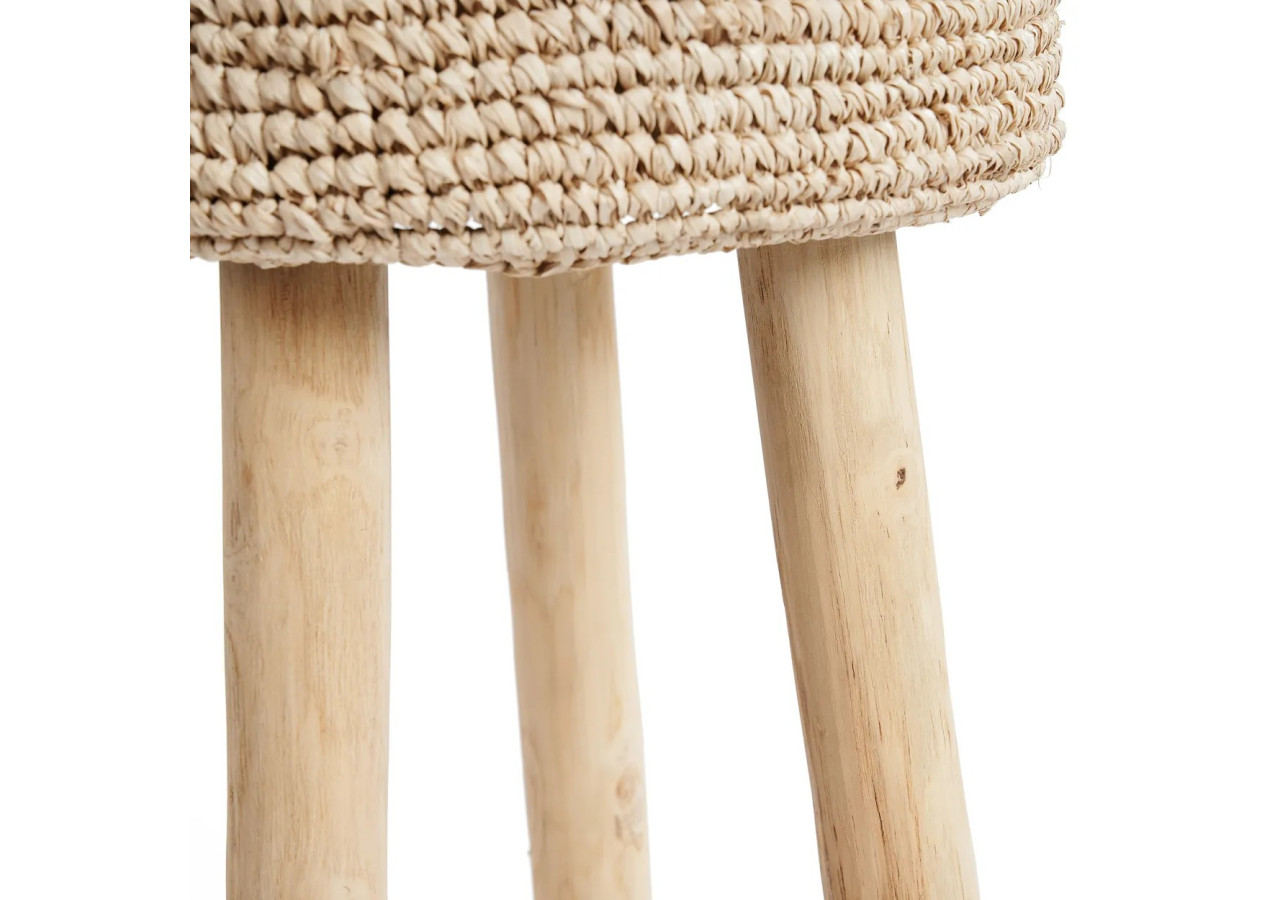 Tabouret BAR RAFFIA - Teck et raffia tissé - JACEM003N - Bazar Bizar