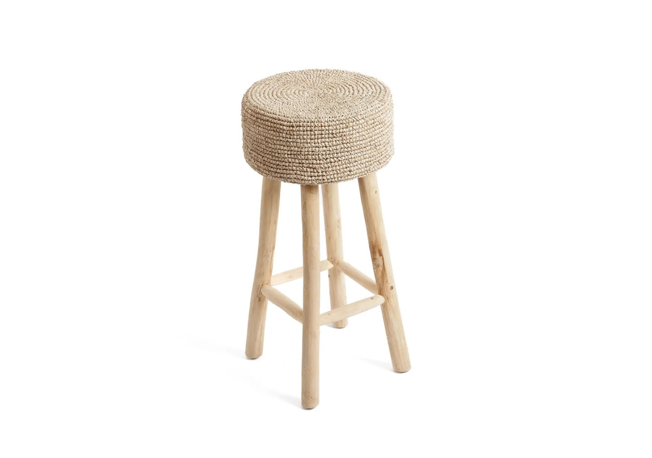 Tabouret BAR RAFFIA - Teck et raffia tissé - JACEM003N - Bazar Bizar