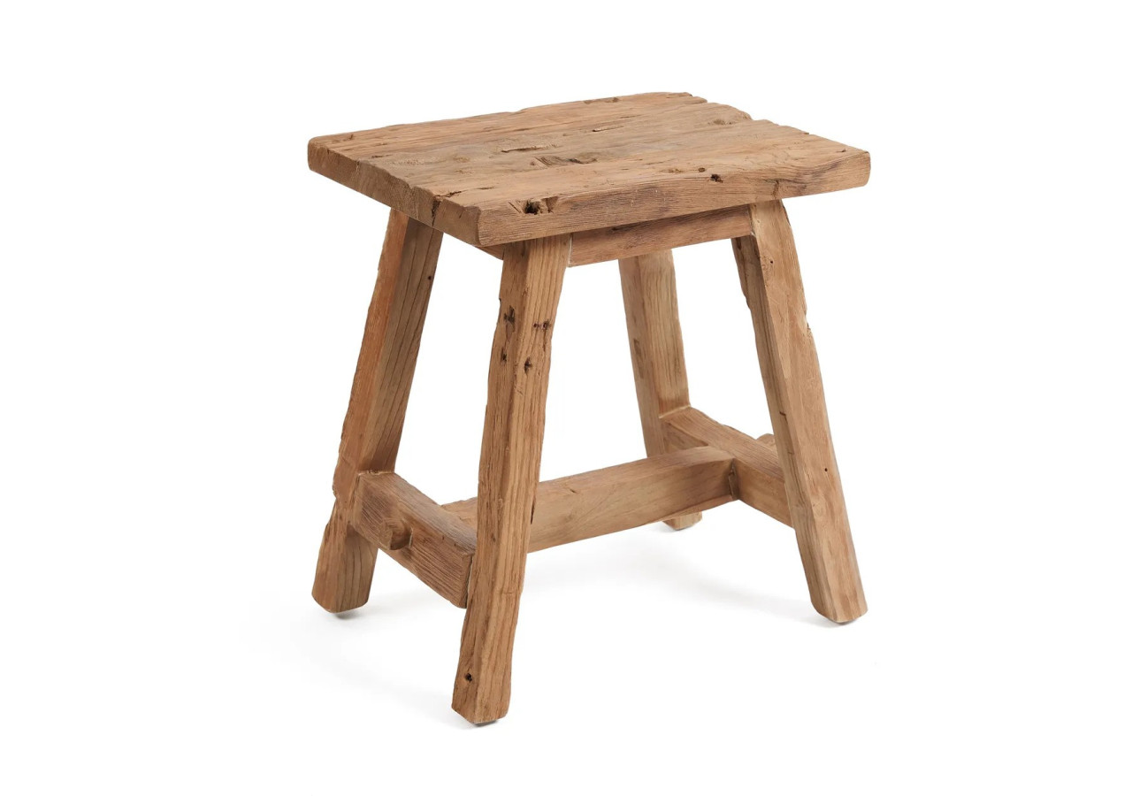 Tabouret Shoji - Bois Teck Recyclé - Taille M - JAHER005N-M - Bazar Bizar