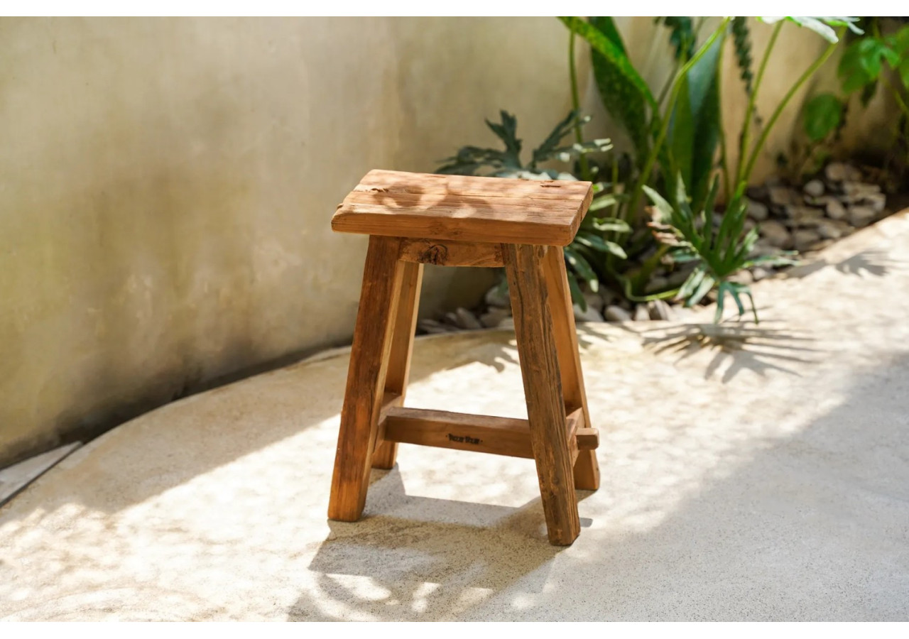 Tabouret Shoji - Bois Teck Recyclé - Taille M - JAHER005N-M - Bazar Bizar