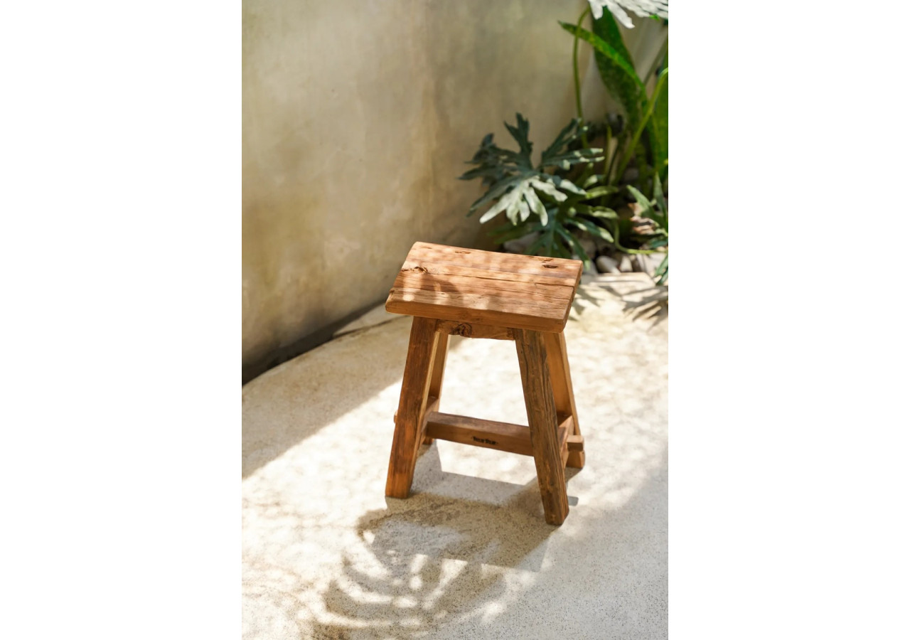 Tabouret Shoji - Bois Teck Recyclé - Taille M - JAHER005N-M - Bazar Bizar
