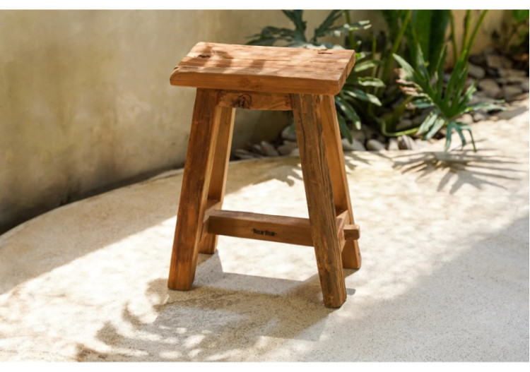 Tabouret Shoji - Bois Teck Recyclé - Taille L - JAHER005N-L - Bazar Bizar 2