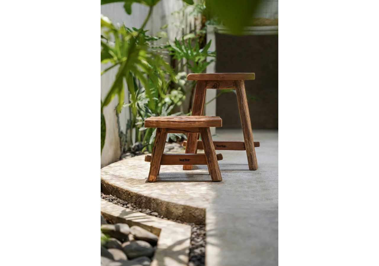 Tabouret Shoji - Bois Teck Recyclé - Taille L - JAHER005N-L - Bazar Bizar
