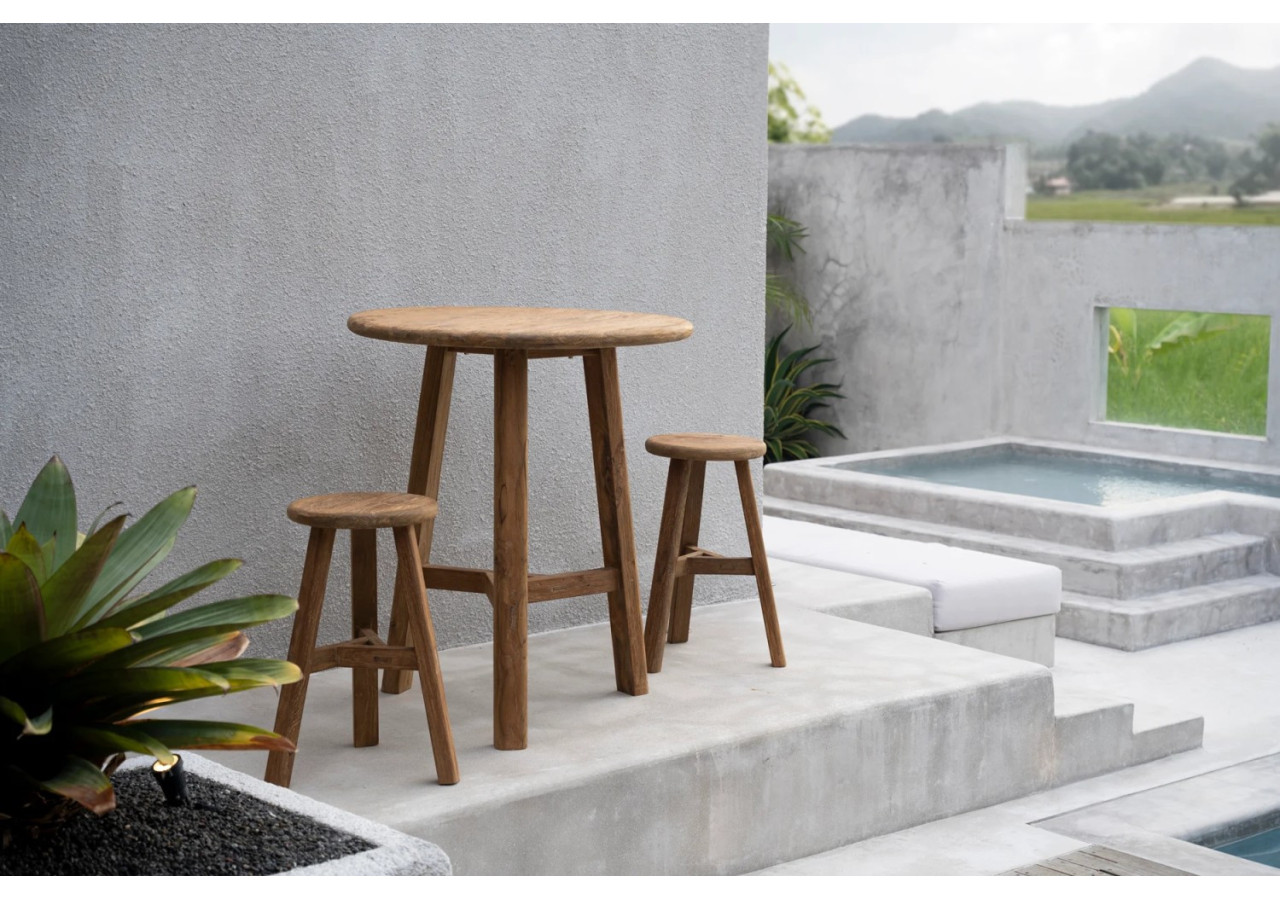 Tabouret Fusuma - Teck Recyclé - Extérieur - JASE012N - Bazar Bizar