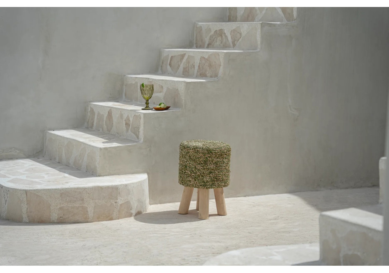 Tabouret Tressé Raffia - Vert Jungle, Écologique et Élégant - JACEM001JG - Bazar Bizar