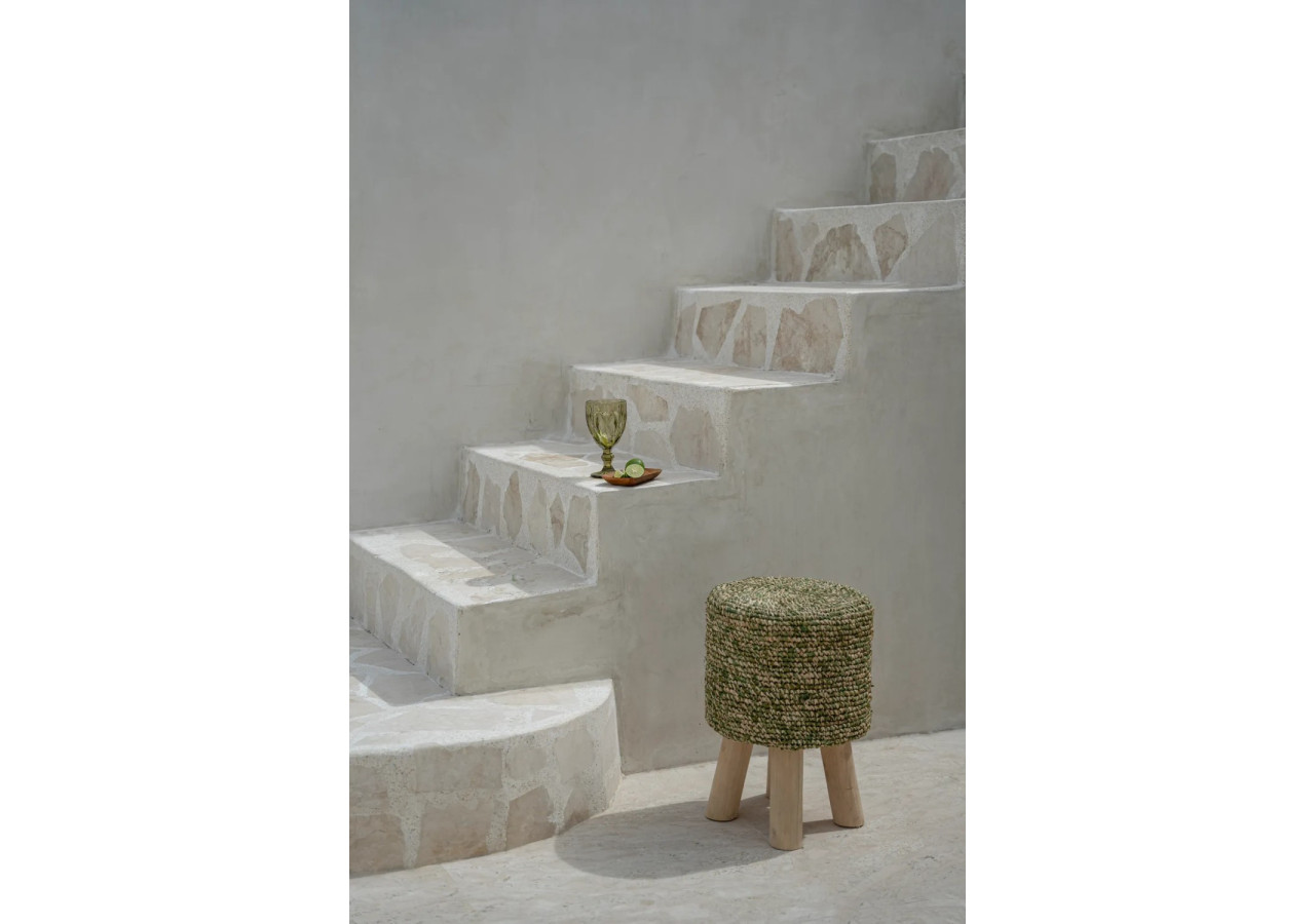 Tabouret Tressé Raffia - Vert Jungle, Écologique et Élégant - JACEM001JG - Bazar Bizar