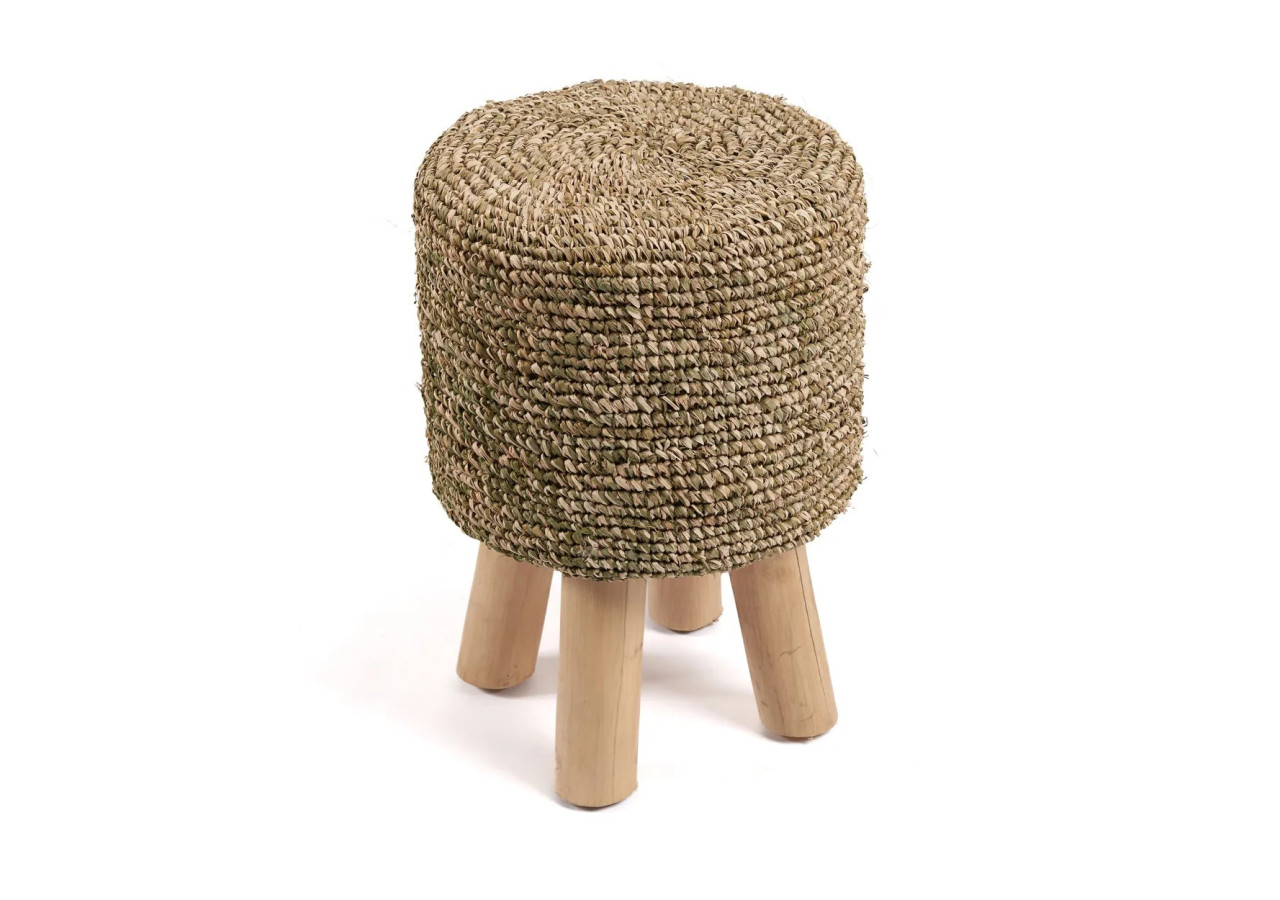 Tabouret Tressé Raffia - Vert Jungle, Écologique et Élégant - JACEM001JG - Bazar Bizar