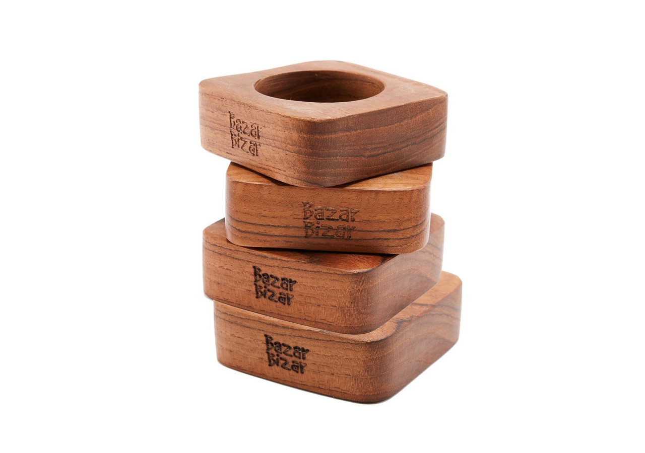 Ronds de serviette en racine de teck - Ensemble de 4 - BASU608-SET4 - Bazar Bizar